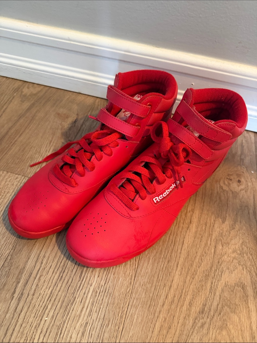 Reebok Bright Red High-Top Sneakers with Dual Straps